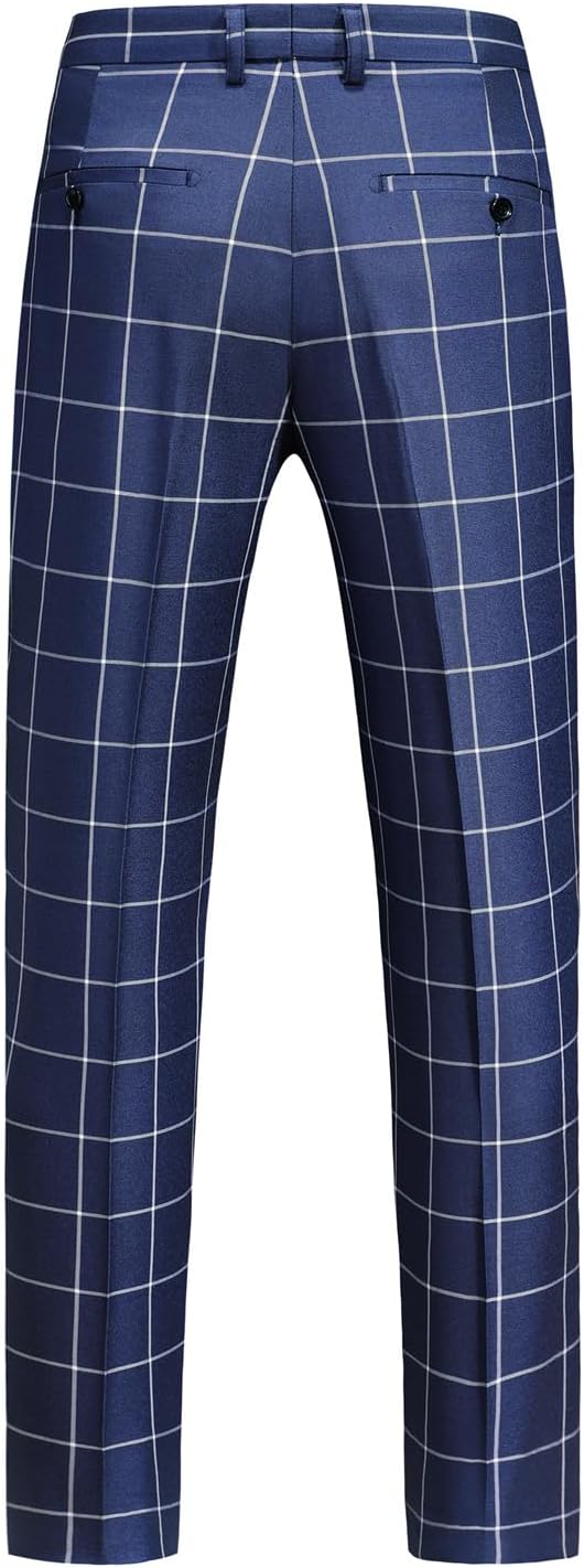 UNINUKOO Mens Classic Suit Pants Straight Fit Modern Formal Dress Pants Separate Trousers for Men US Size 34W x 32L Plaid Navy - Image 3