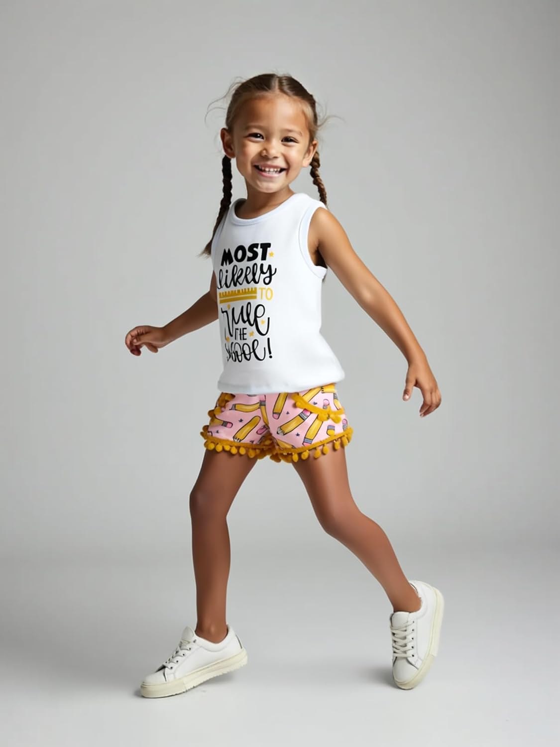 ユニーク ベビー 女の子 幼児 大きな子供 ノースリーブ タンク ポンポン付き 2ピース ショーツ セット 衣装