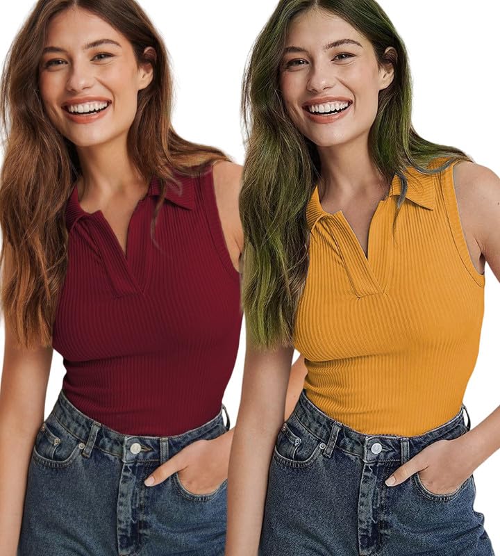 Meyara Ribbed Polo Collared Spaghetti Full Length Tops for Women |Regular Fit Sleeveless Top for Women | Casual and Trendy Design Top for Women and Girls – Combo Pack (Maroon) Meyara Ribbed Polo Collared Spaghetti Full Length Tops for Women |Regular Fit Sleeveless Top for Women | Casual and Trendy Design Top for Women and Girls – Combo Pack (Maroon)
