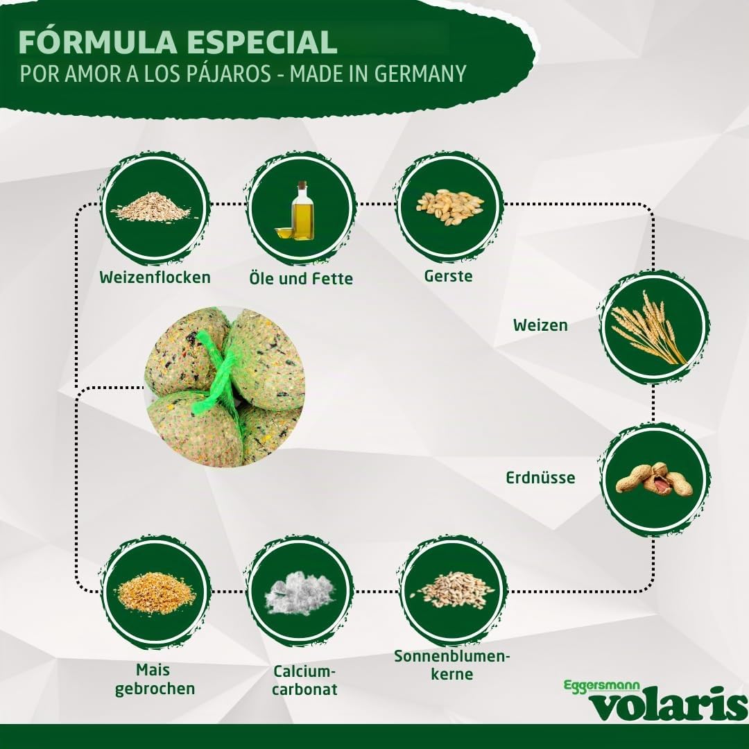 Eggersmann volaris 6 bolas de masa XXL con red de 3 kg | Bola de grano para aves silvestres | Alimento completo nutritivo para todo tipo de aves