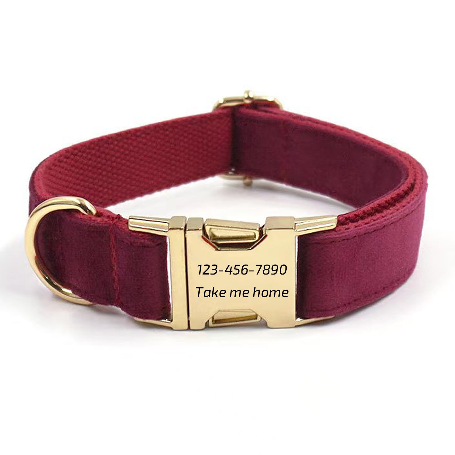 Personalized Soft Dog Collar, Laser Engraved Metal Buckle Dog Tag, Adjustable Through D-Ring, and Colors(Claret, L)