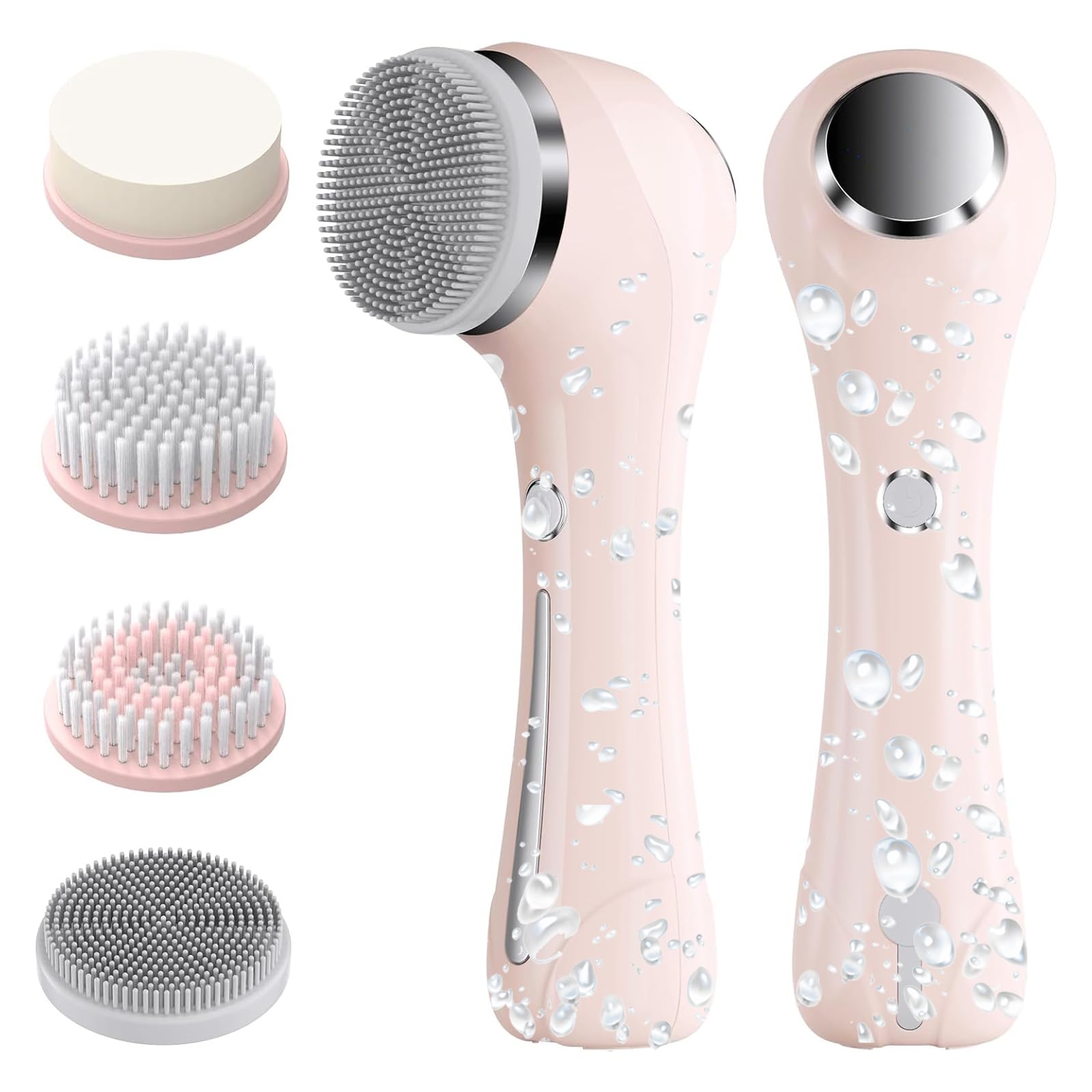 Cepillo de limpieza facial, 2 en 1, resistente al agua, IPx7, con 4 cabezales de cepillo, cepillo facial exfoliante recargable, limpieza profunda, exfolia suavemente y elimina puntos negros, rosa