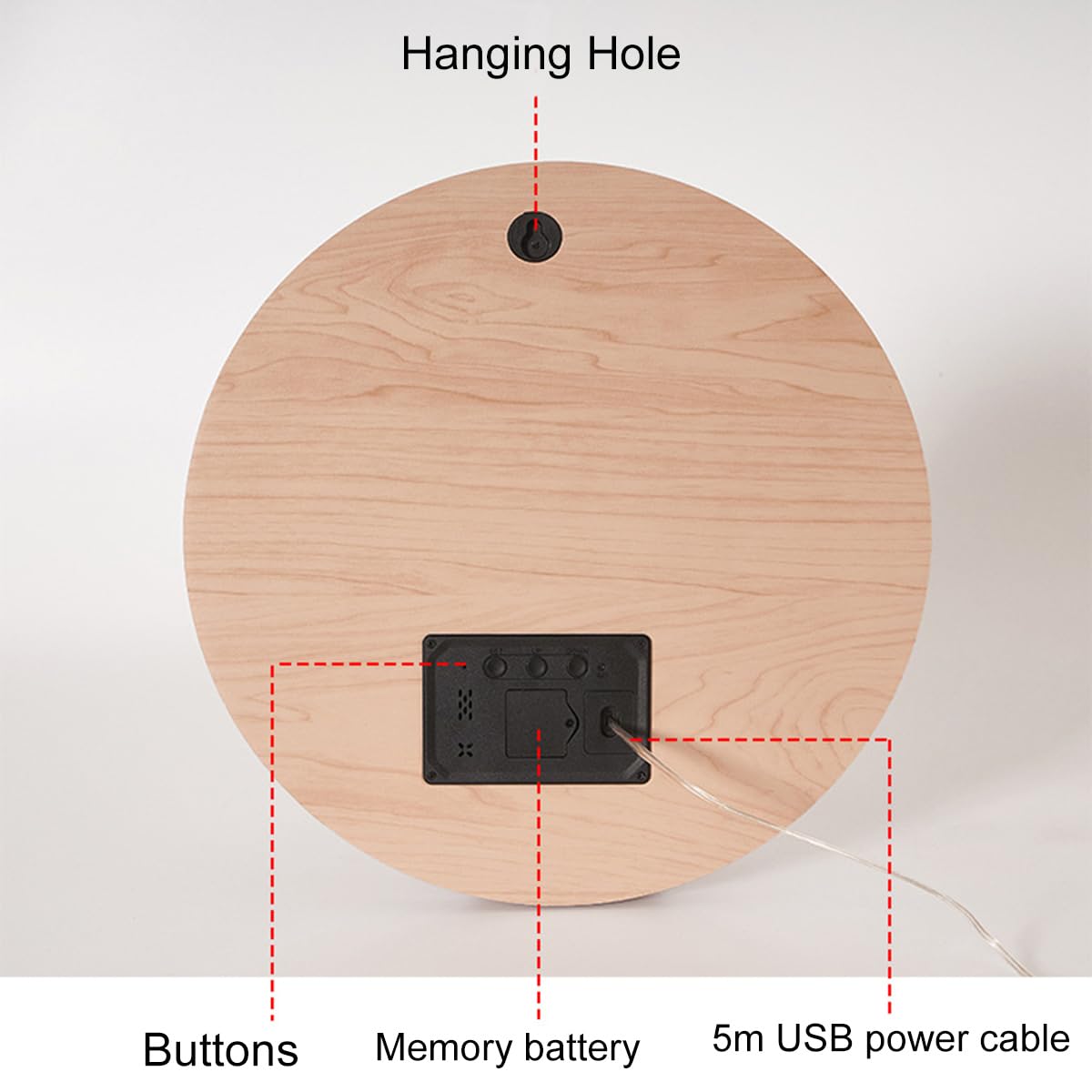 Lancoon Elektronische wandklok met lcd-display, temperatuur en vochtigheid, datum 12/24 uur, desktopbeugel, hangend gat, gemakkelijk af te lezen, monster voor thuis, woonkamer, slaapkamer, kantoor