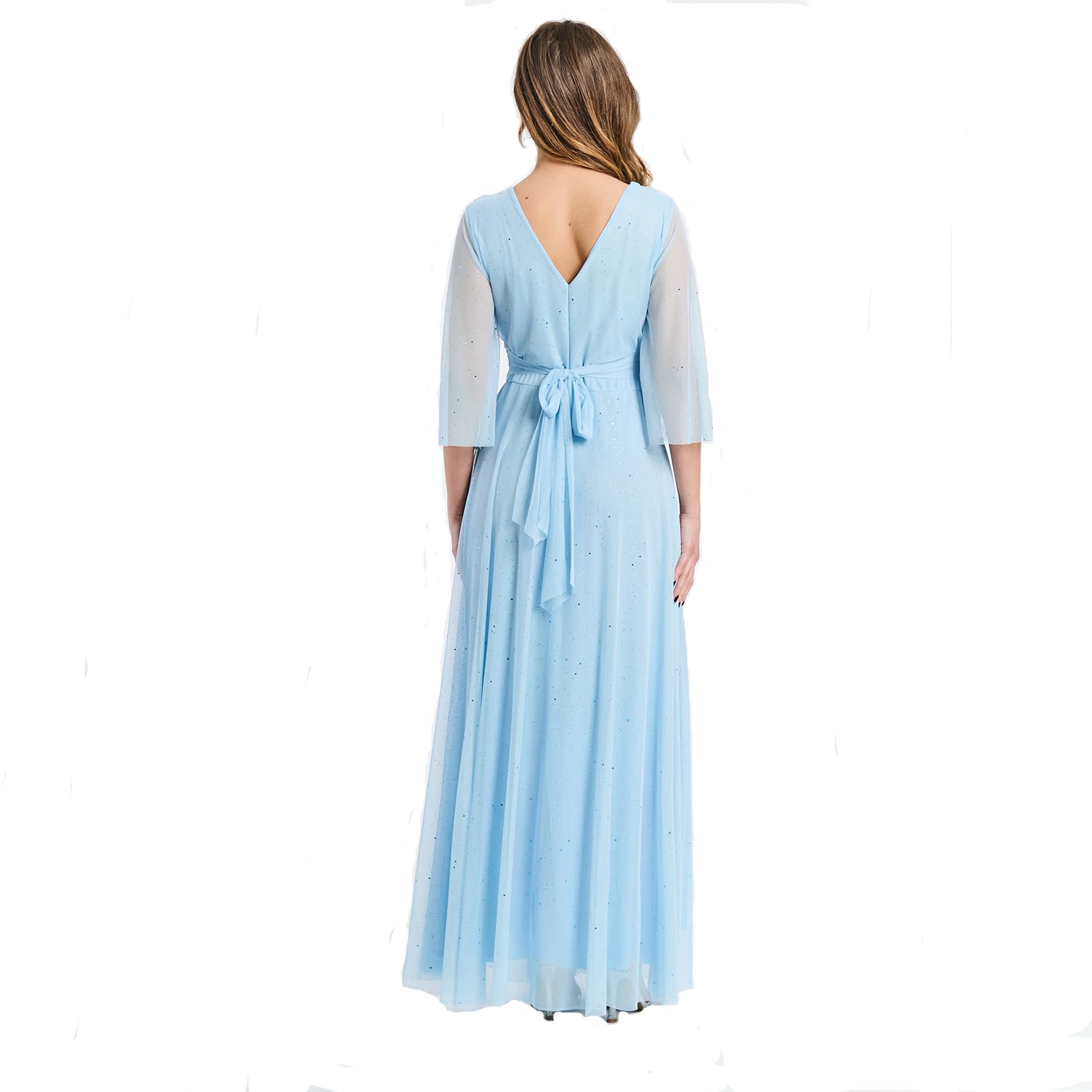Robe longue élégante pour femme de cérémonie manches 3/4 et col en V. Taille unique réglable. Idéal pour les mariages, les événements et les fêtes. - Fabriqué en Italie