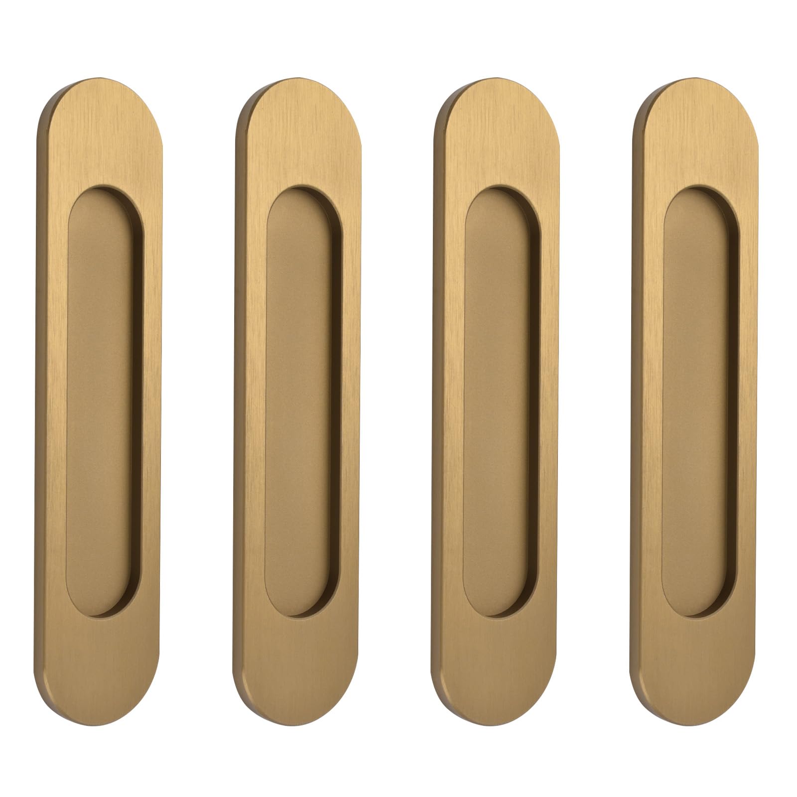 MOROBOR Self-Stick Oval Sliding Door Pulls, 4pcs Aluminum Alloy Hidden Recessed Pull Punch-Free Handle for Sliding Barn Door Closet Cabinet Drawer Wardrobe (Bronze Gold, 180mm) — image 1