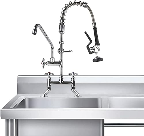 Miniatura 8 de Pulverizador de preenjuague comercial de 4 a 8 pulgadas, montaje en plataforma central, grifo de cocina de 26 pulgadas de altura, doble orificio con
