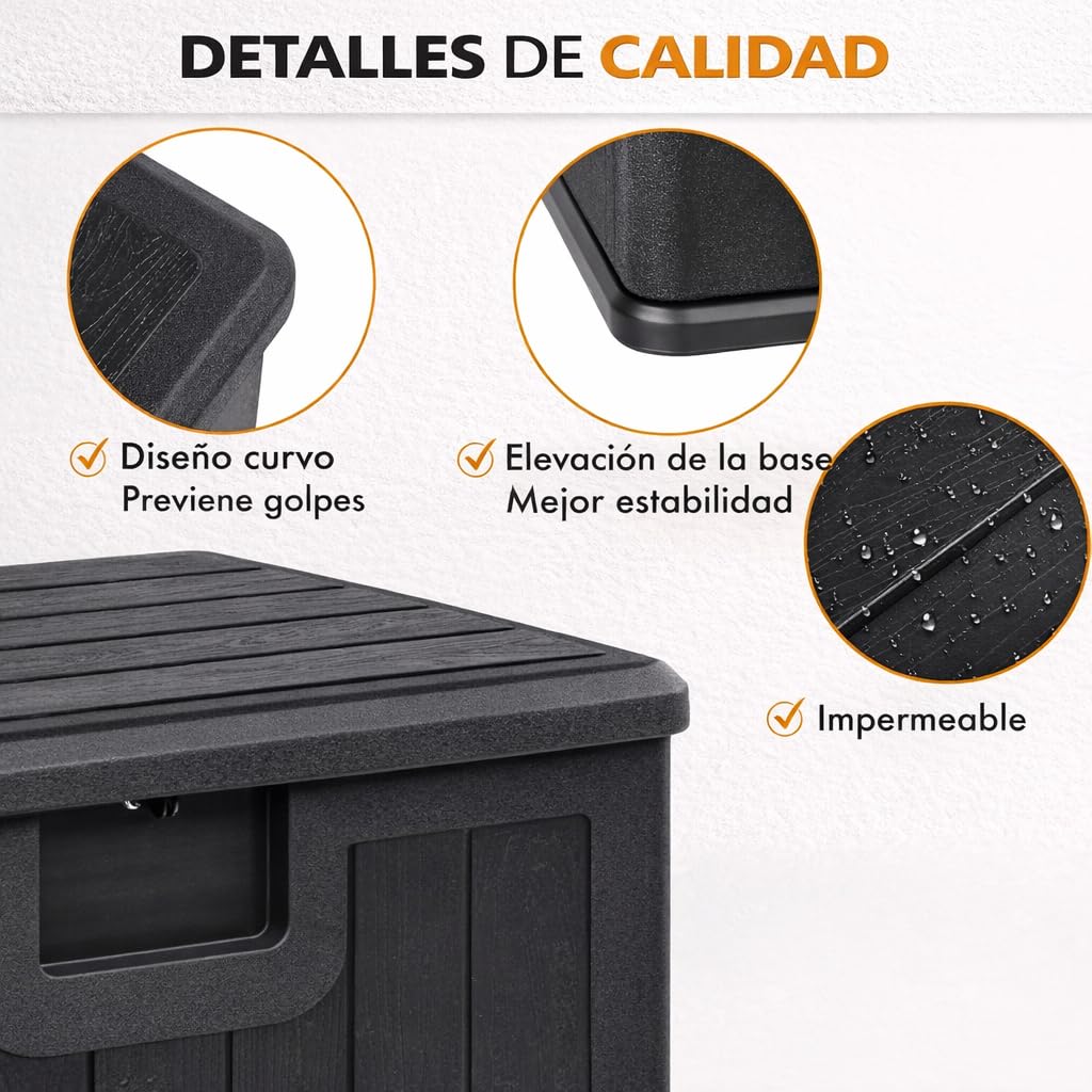 Baúl exterior almacenaje de resina impermeable multiusos 410L | Arcón de jardín resistente a la intemperie | Almacenamiento de cojines, herramientas o juguetes | Cofre organizador con tapa y asas — view 5
