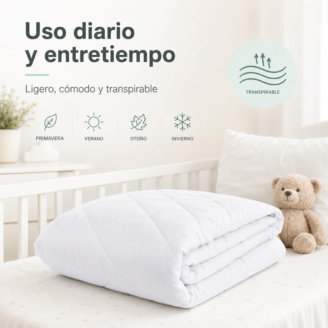 various Relleno Nórdico Cuna Bebé 100 x 135 cm | 300 g, fibra hueca siliconada, suave y transpirable,entretiempo, tacto suave