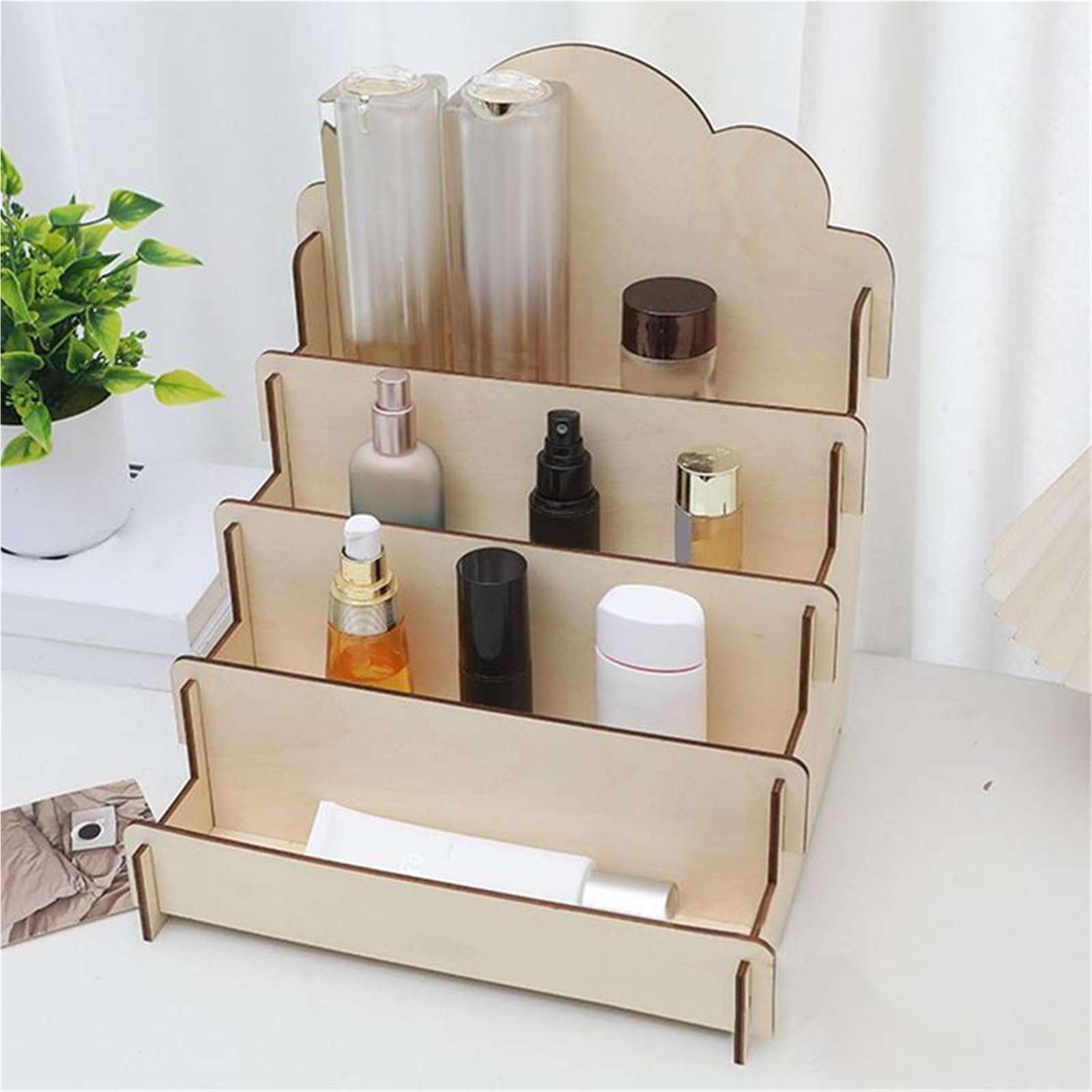 Expositor De Tarjetas De Felicitación Soporte de exhibición de tarjetas de madera de 4 capas, estante de exhibición de pegatinas de madera, caballete de exhibición funcional for tarjetas de felicitaci