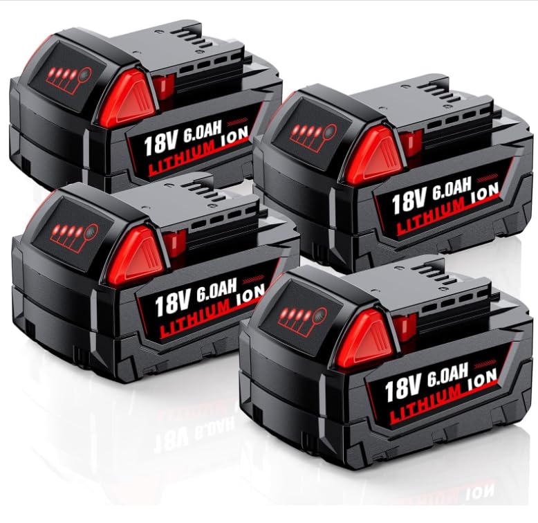 Replacement for Milwaukee M18 Battery, 6000mAh 18V Lithium High-Capacity Batteries Compatible with M18 Cordless Power Tools and Charger 48-11-1850 48-11-1860 48-11-1828 48-11-1815 48-11-1822 (4PACK)