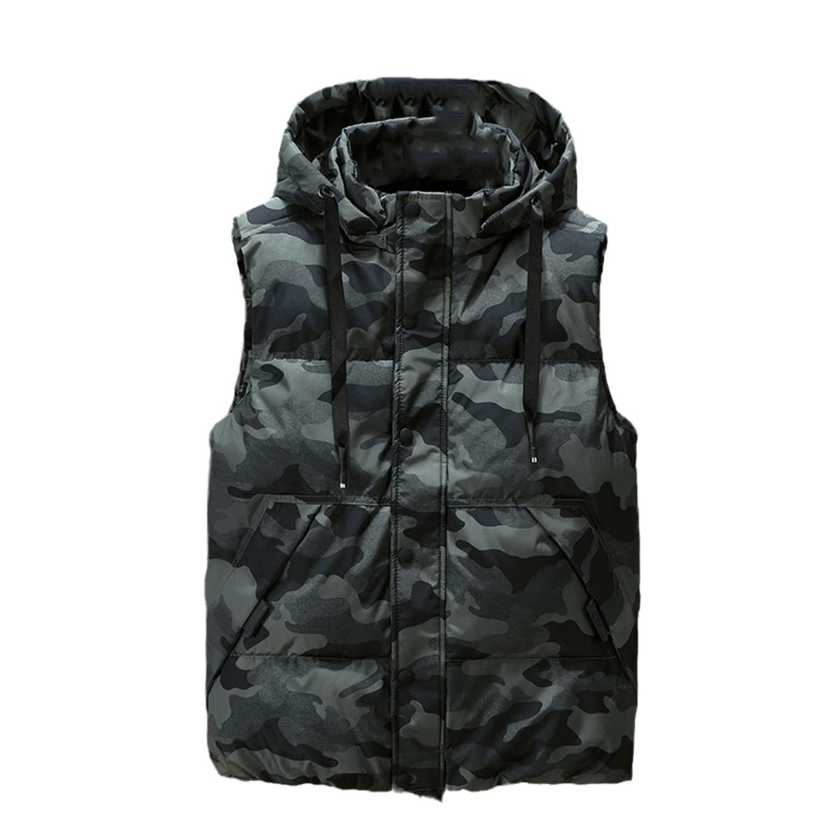 Chaqueta sin mangas de hombre gruesa chaleco acolchado con capucha de invierno camuflaje verde XL 3