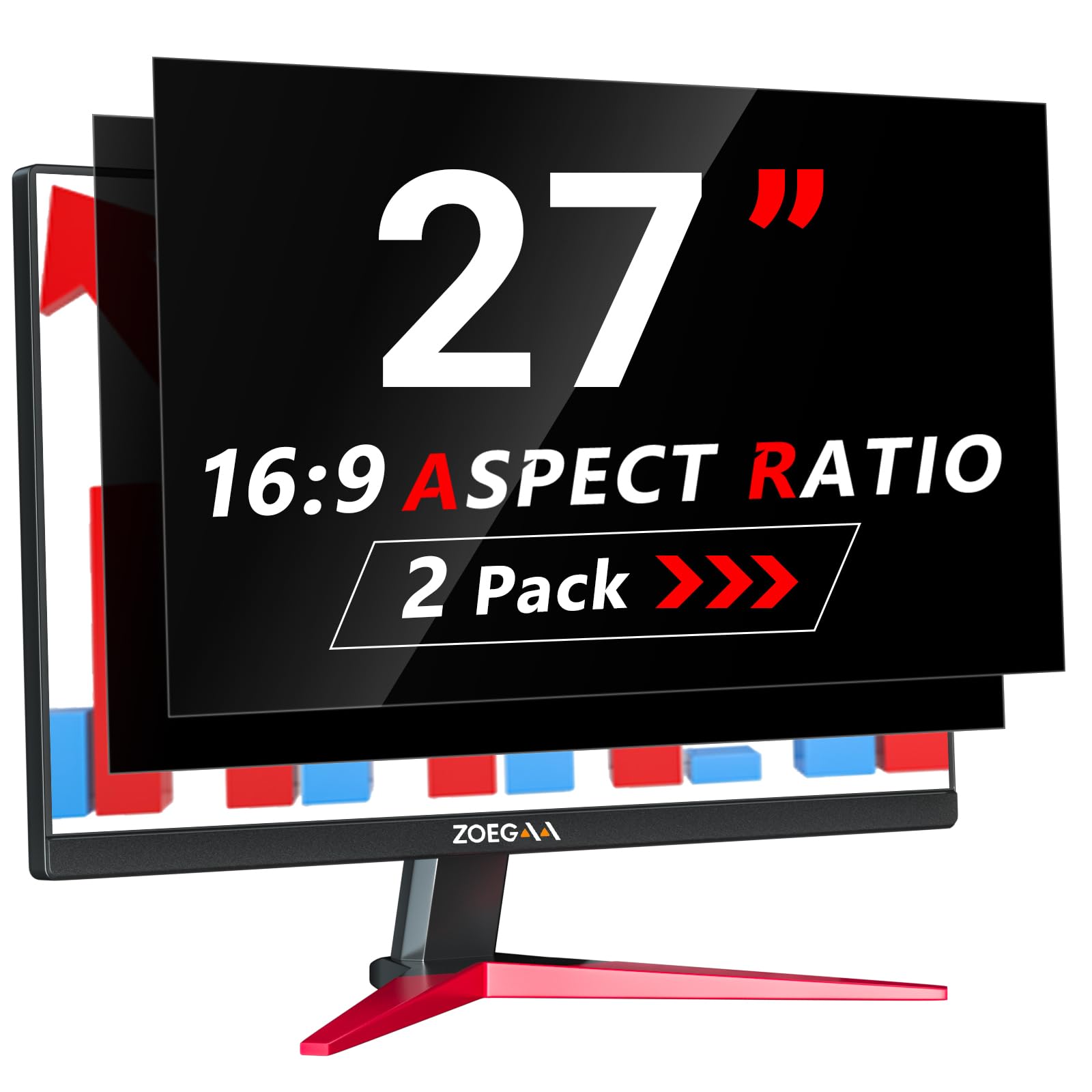 ZOEGAA 2 Stück Blickschutzfolie 27 Zoll Monitor 16:9 Entwickelt und Produziert Fabrik,Abnehmbar und Anti-Blaulicht Sichtschutzfolie 27 Zoll Monitor für HP Dell Acer Asus Samsung Lenovo