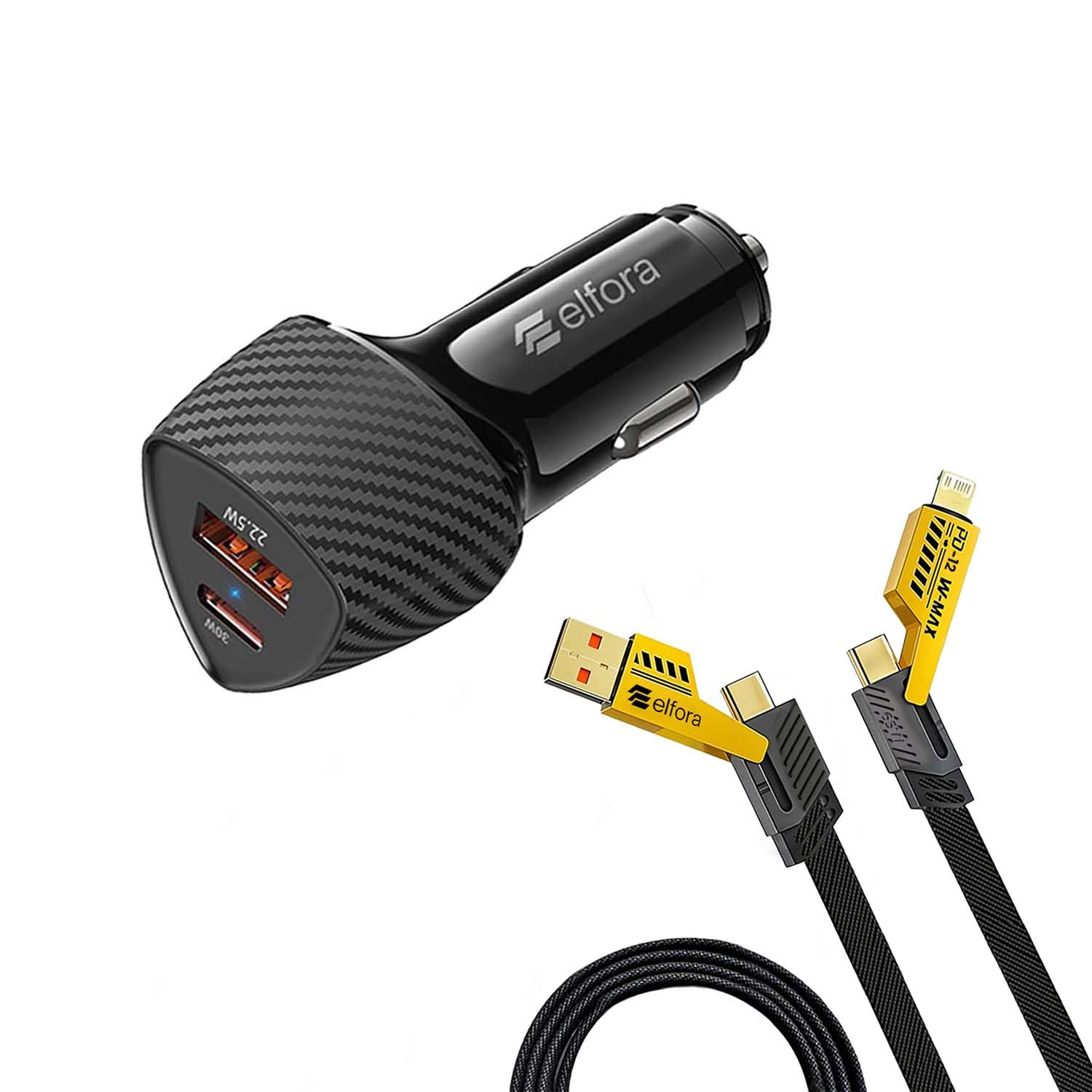 52.5W Fast Car Charger (33W Type-C PD + 22.5W USB) with 65W 4 in 1 Braided 1.5m Charging Cable | Multiport Type-C | Lightning & USB-A | Compatible for All Mobile Phones and Tablets-image-48