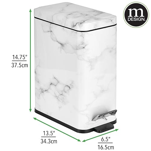 Miniatura 136 de mDesign - Cubo de basura de 1,3 galones de perfil delgado con escalón de metal, papelera, contenedor de basura, baño, tocador, dormitorio, cocina,