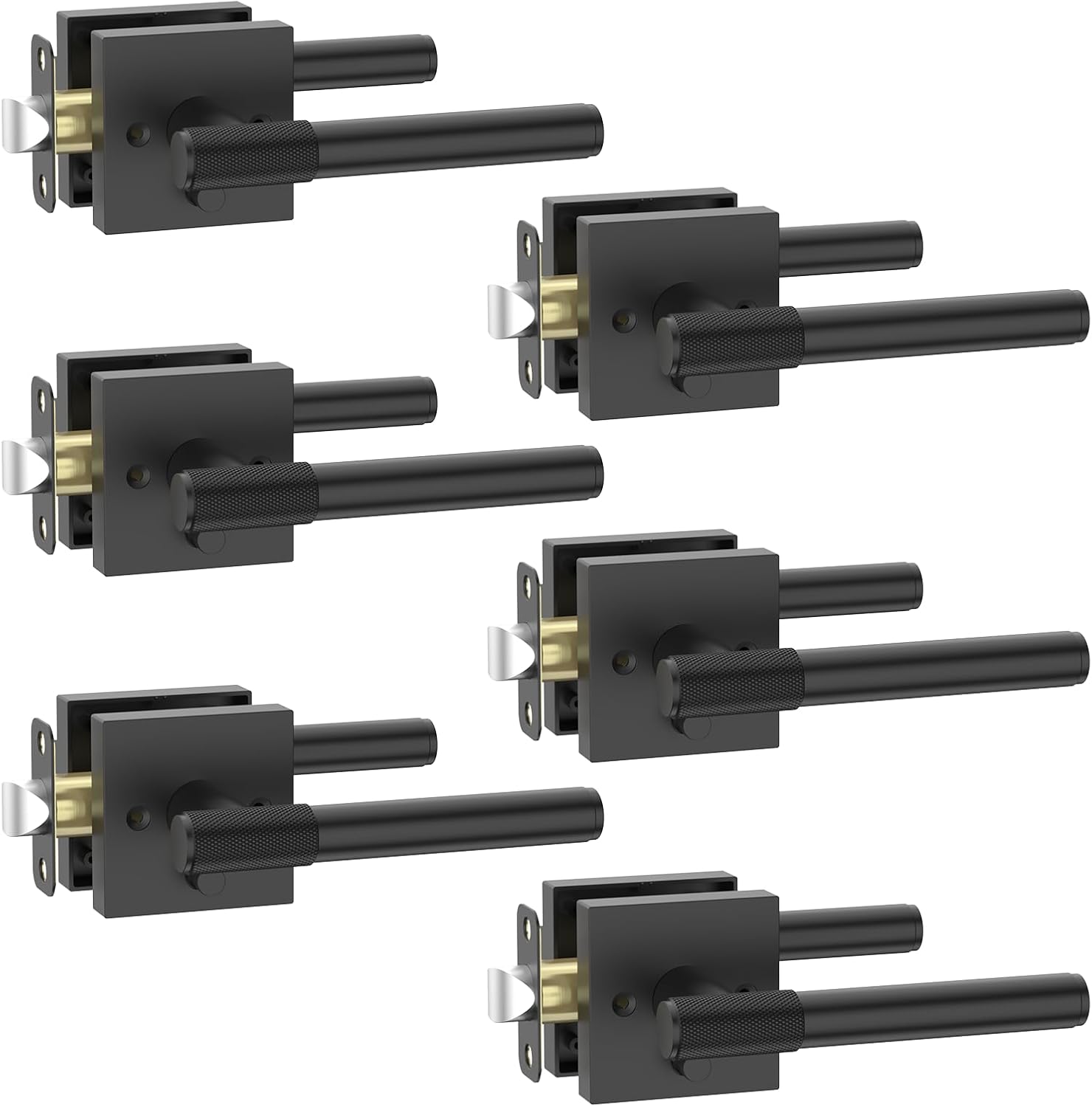 Amerdeco 6 Pack Matte Black Door Handles Interior, Knurled Privacy Door Handles,Heavy Duty Black Door Lever for Bedroom or Bathroom,Reversible Keyless for Left Right Handed Doors AM0029