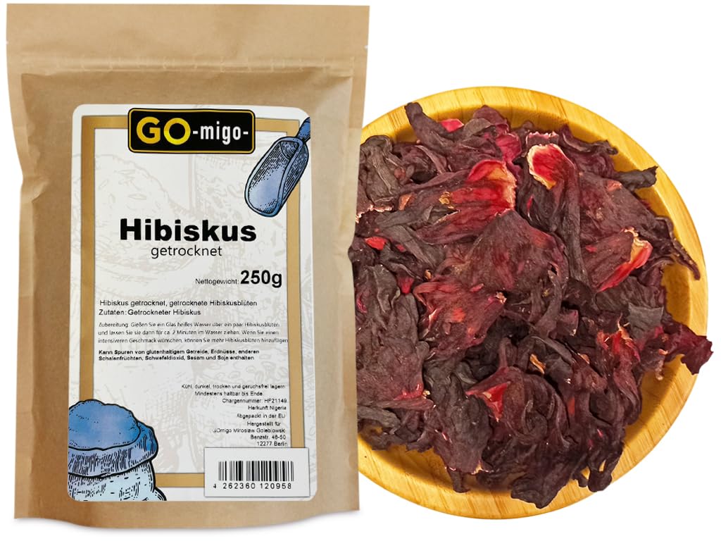 GOmigo Hibiskus Tee 250 g, Doypack mit wiederverschließbarem Druckverschluss