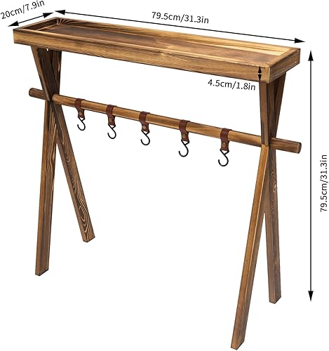 Miniatura 3 de Estante de comedor para parrilla al aire libre, mesa de picnic de madera portátil, 5 ganchos de poliuretano extraíbles y desmontables, estante de