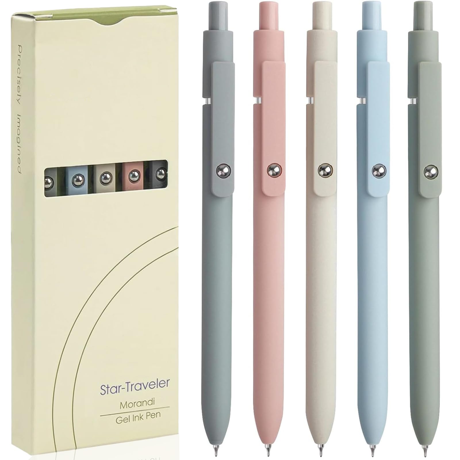 Gel Pens, 5Pcs 0.5mm Fine Point Pens With Smooth Writing, Quick Dry Aesthetic Pens For Journaling, Ballpoint for Office Writing Supplies, Gifts for Women and Men (Morandi)
