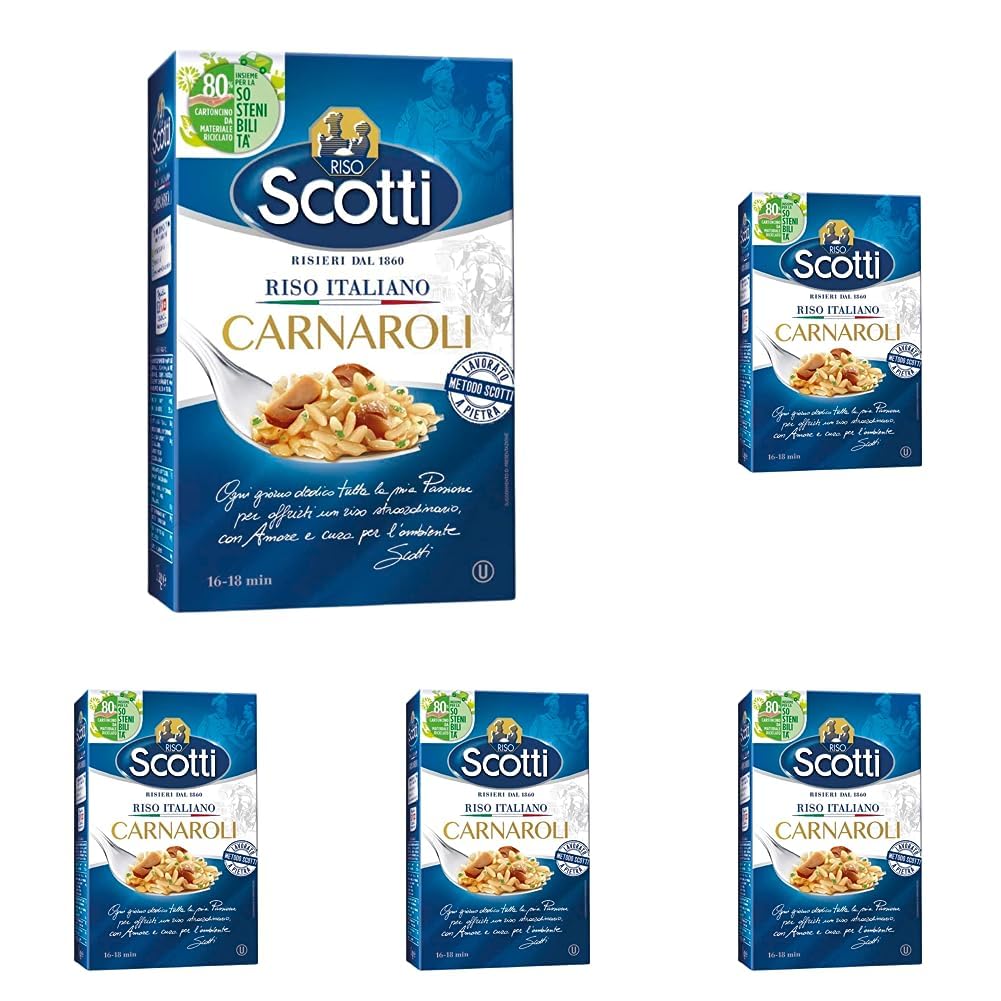 Riso Scotti Carnaroli - Ideale per Risotti Superfini - Pronto in 16 Minuti - Pacchetto 1 kg - Per Famiglie Affamate