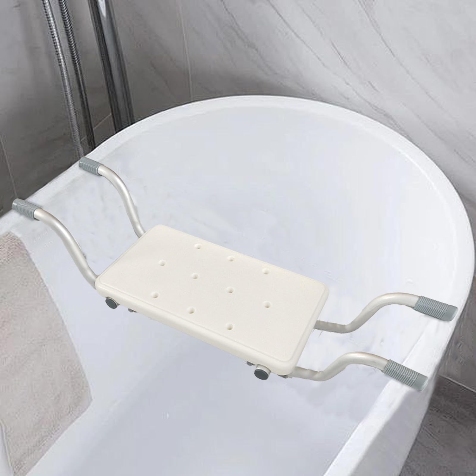 Siedzisko do wanny dla seniorów, wysuwana ławka prysznicowa, 72-82 cm, nośność 136 kg, antypoślizgowe siedzisko aluminiowe, białe