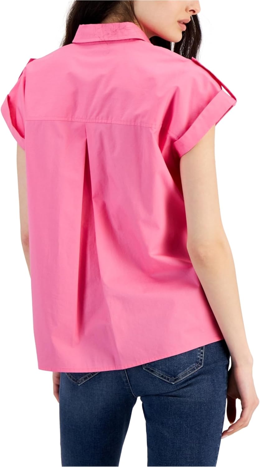 Nautica Jeans Women's Cap-Sleeve Cotton Utility Top (Sangria Sunset, X-Large) - Image 2
