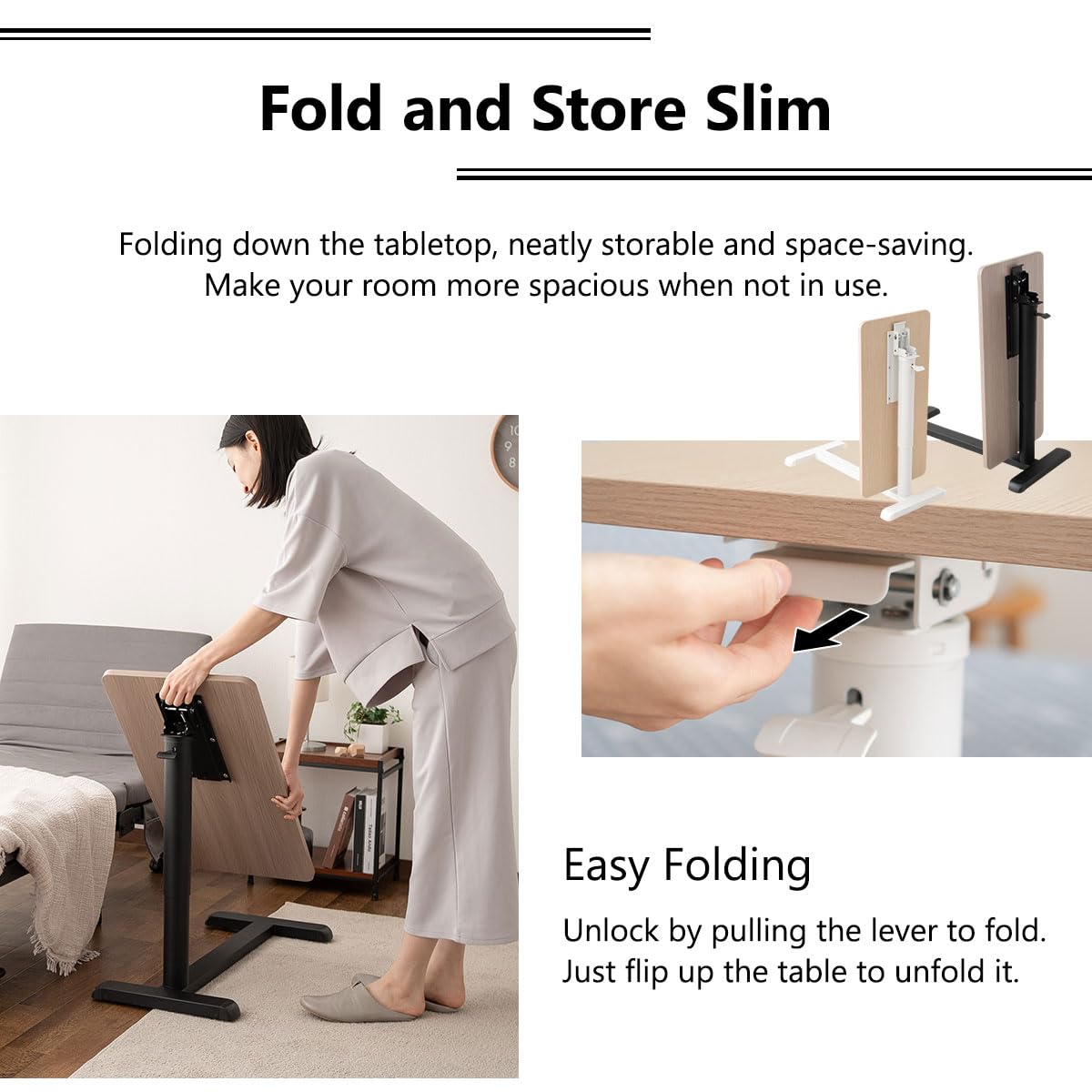 EMOOR Mesa Auxiliar Plegable en C Ciudad (Natural), Altura Ajustable Estructura Metálica Ahorra Espacio Noche Sofá Couch Escritorio para Portátil Snacks