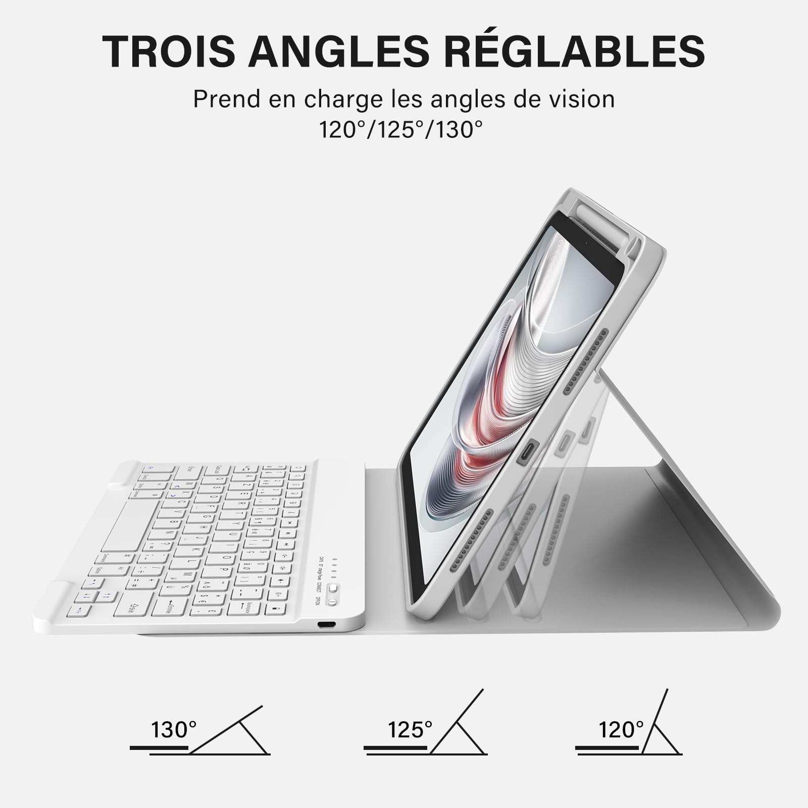 BQSS Coque Clavier pour iPad A16 11/10 Ème Génération(11 Pouces 2025/10.9 Pouces 2022), AZERTY Français, Housse Amovible avec Clavier Bluetooth sans Fil pour iPad 2022 10eme/11eme