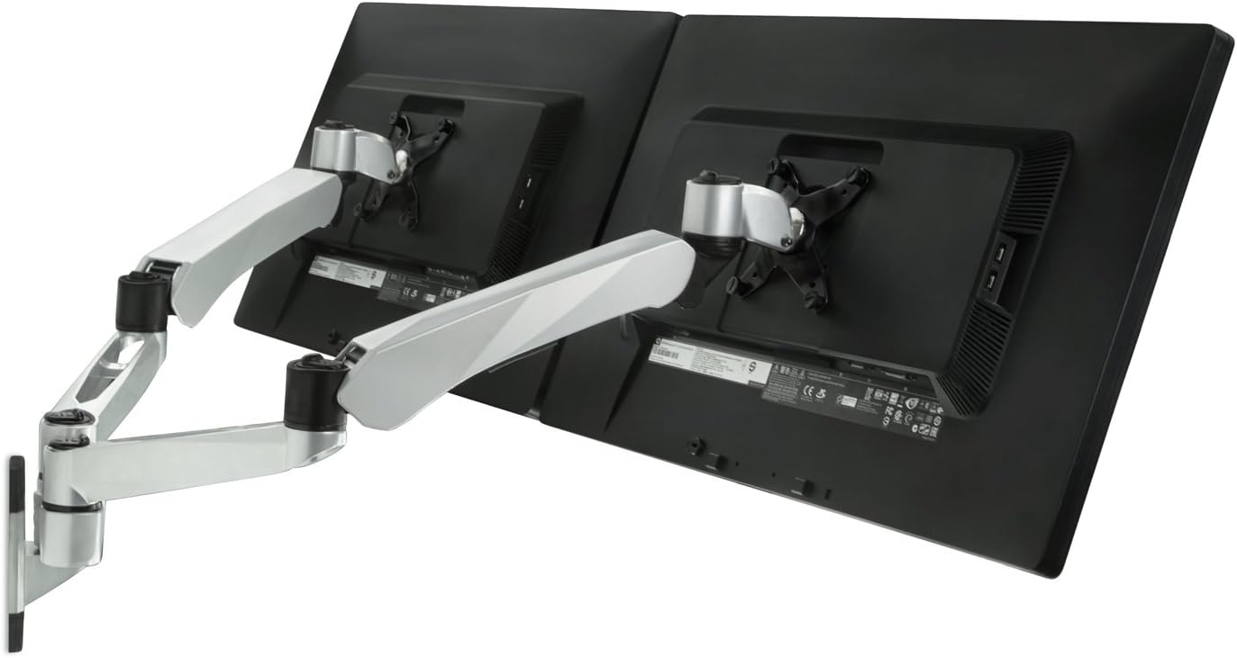 Mount-It! Dual Monitor Wall Mount with Articulating Gas-Spring Arms, VESA 75x75 mm and 100x100 mm, 19.8 lb weight capacity, Silver (MI-42114)