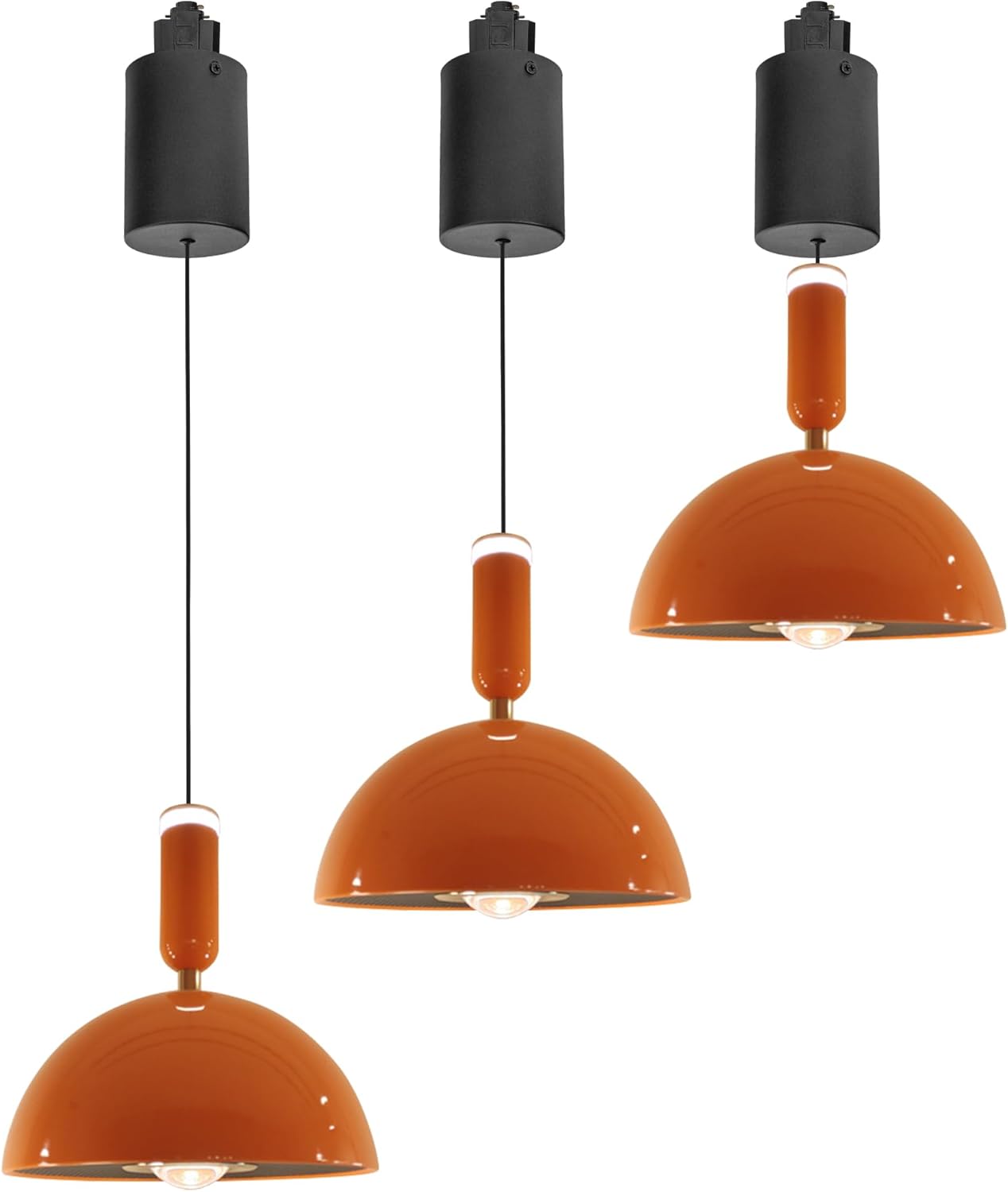 Kiven H-Type LED Track Lighting, 3-Light Modern Halo Track Pendant Light, H Track Light Pedant Adjustable Length for Living Room Kitchen Shop,Orange Finish