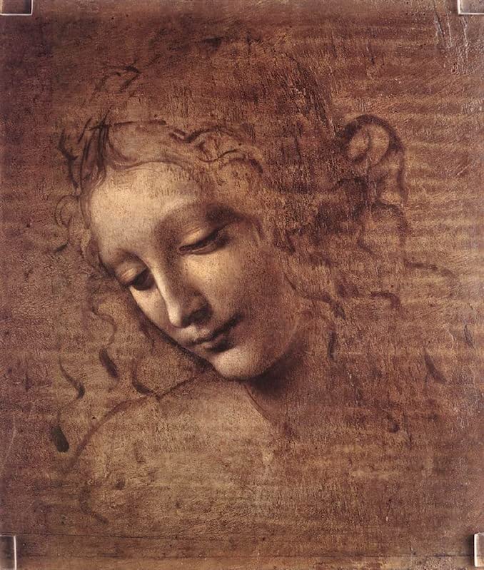 Lienzo de Da Vinci para un dormitorio elegante con la cabeza femenina vintage de 60x90cm