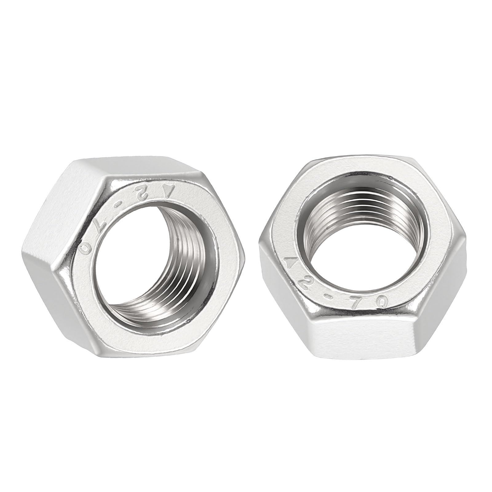 Kozelo 5pcs Hex Nuts - [M12-1.25] 304 Stainless Steel 18-8 (A2-70) Hardware Nuts for Mechanical Repair & Assembly, Standard Metric Fine Thread Nut, Bright Finish, Silver