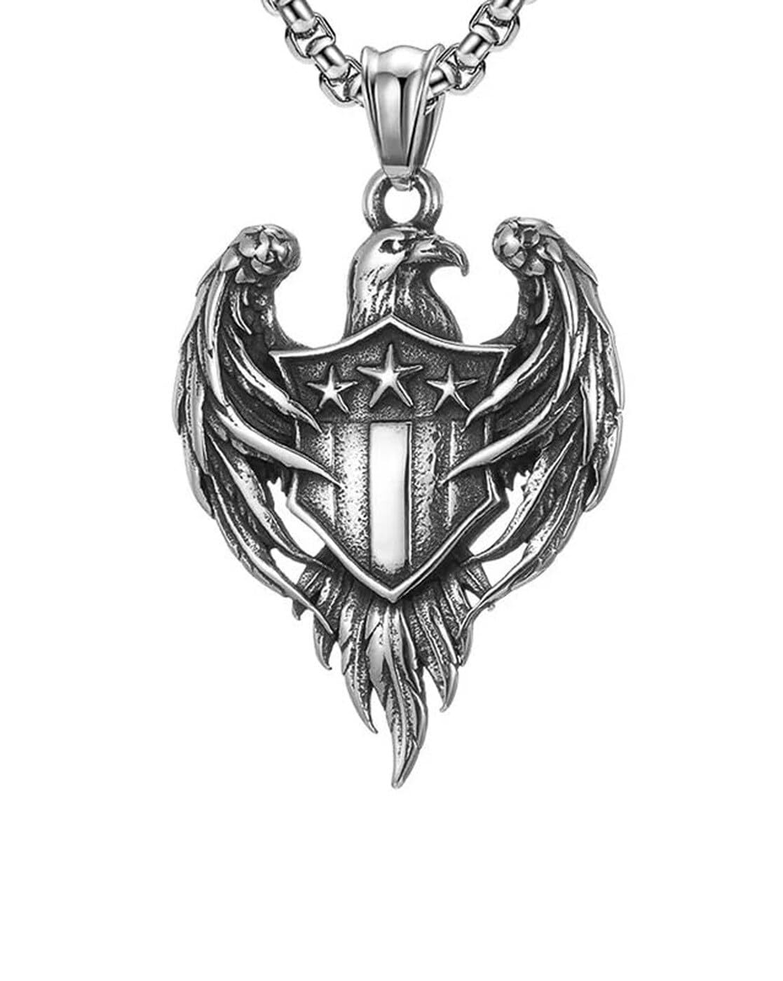 rvm jewels Eagle with Flag Design Pendant with Chain Stainless Steel Silver Jewellery Accessories for Men and Boys-picture-9