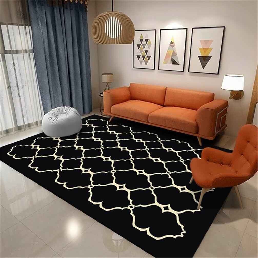 Tapis salon lavable en machine noir 300x400 cm facile à nettoyer au quotidien
