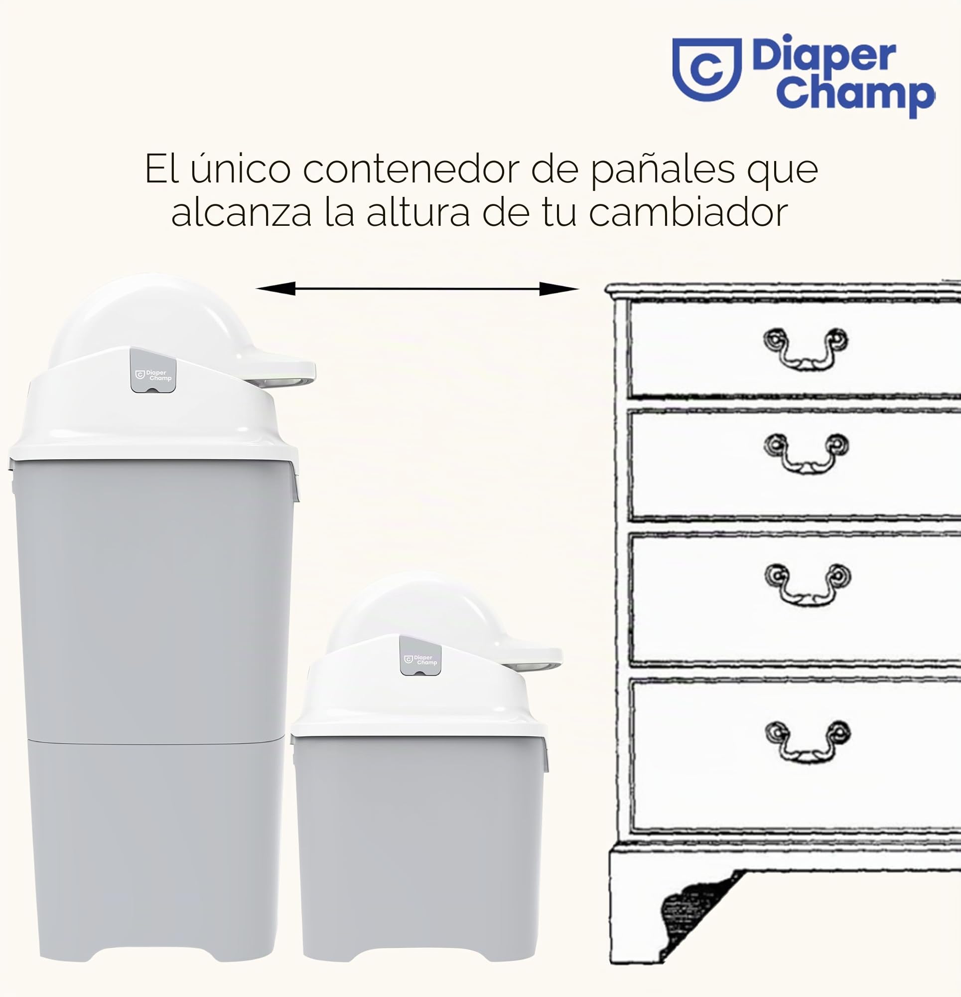 DiaperChamp Maxi Clay - Cubo de pañales inodoro - gran capacidad de hasta 60 pañales - use bolsas normales - ideal para varios niños en pañales, gemelos, guarderías, cuidadores de huéspedes