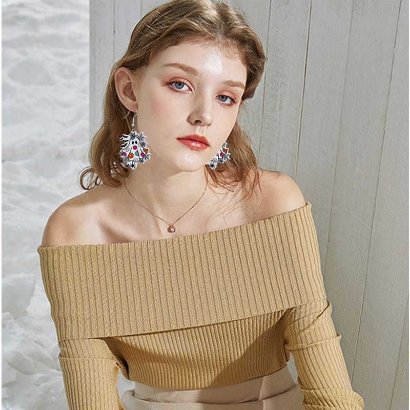 ONLYJUMP Halloween Ghost Earring for Women Unique Black Cat Pumpkin Coffin Earring Funny Cartoon Cow Ghost Earrings Lightweight Trendy Pumpkin Skeleton Earrings Halloween Theme Party Gifts - Image 8