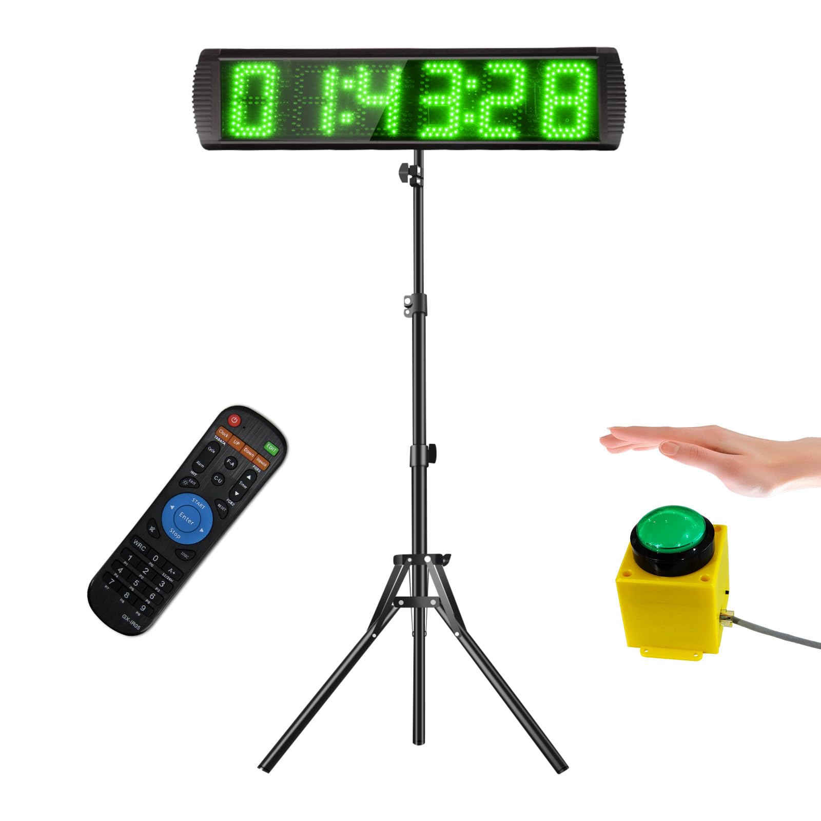 Temporizador con Botón de Inicio/Parada, Cronometros Deportivos 5'' con Soporte, 6 dígitos Temporizador de Cuenta Atrás/Arriba con Control Remoto, 12/24H Temporizado Digital para Maratón
