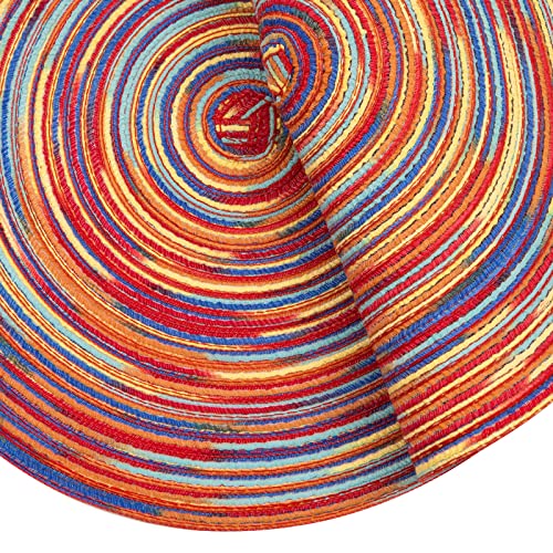 Image of SHACOS Round Braided Placemats Set of 6 Table Mats Colorful Place Mats for Dining Tables Holiday Party Decor (Rainbow Red, 6)