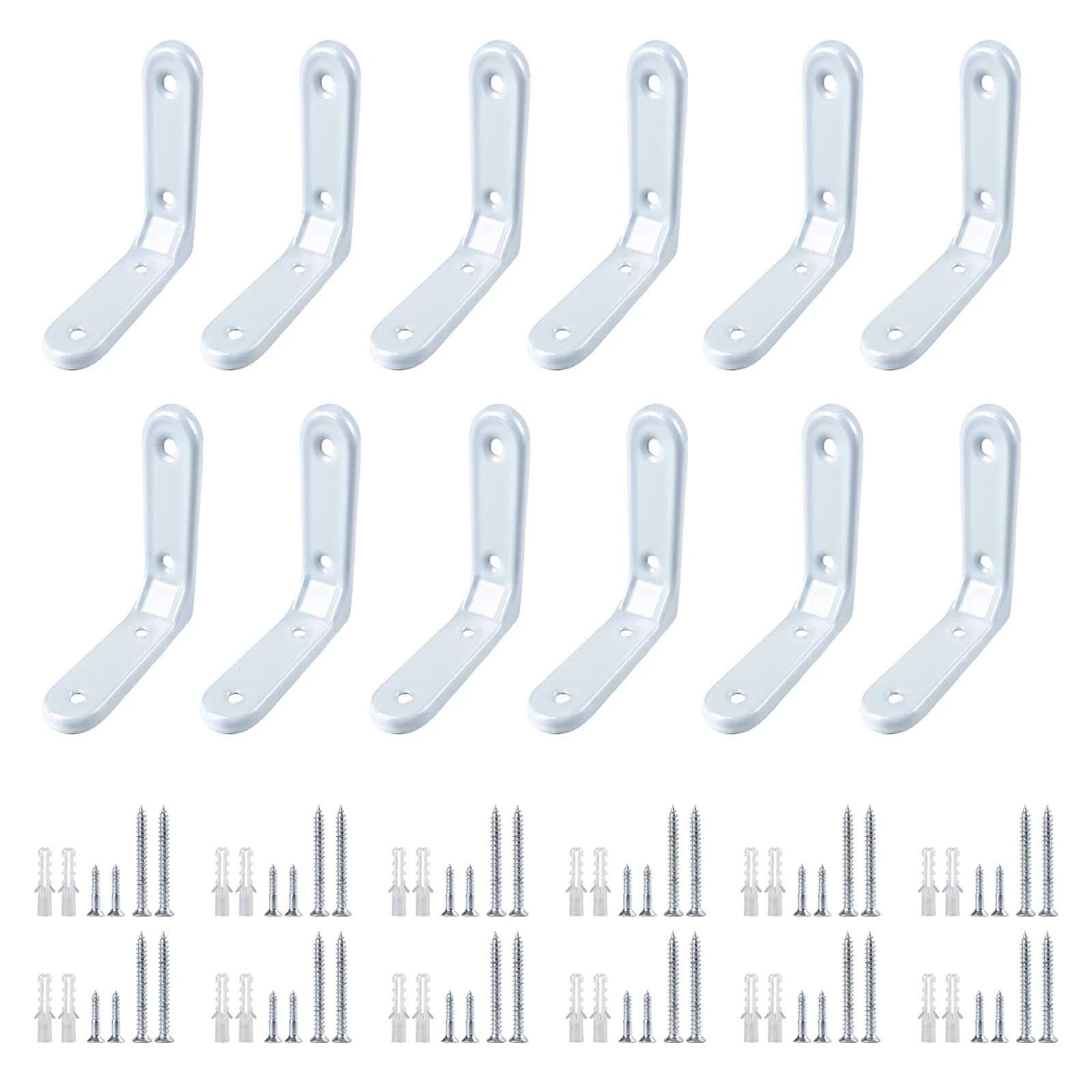 HHXUUAN 75mm White Heavy Duty L Brackets for Shelves with Screws, 12 Pcs