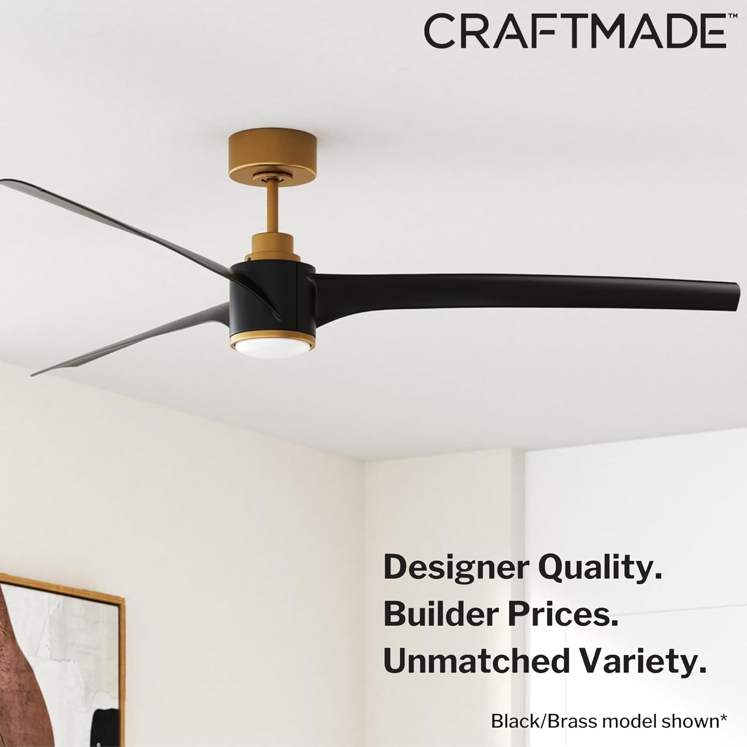 Craftmade 60" Phoebe Ceiling Fan in Flat Black Finish, LED Light Kit with Remote Included, Damp Rated, Smart WiFi Enabled with Voice Activation, works with Alexa & other Smart Home Devices
