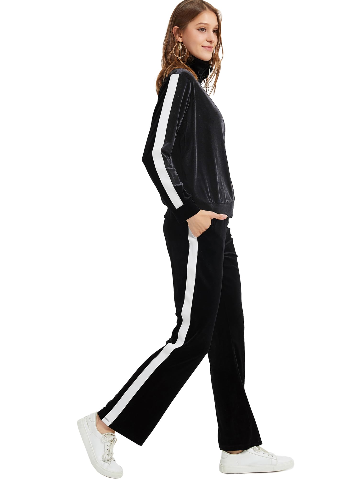 Woolicity Tute da Donna in Velluto Set Tute da 2 Pezzi Completi in Velluto con Cerniera Intera Felpa con Cappuccio e Pantaloni da Jogging