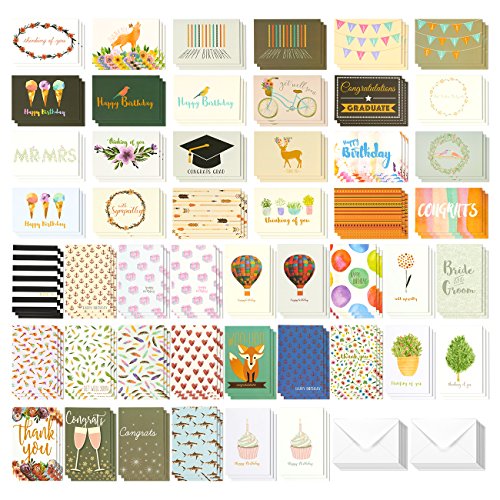 144 Pack Assorted All Occasion Greeting Cards - Includes Birthday, Wedding, Thank You Cards - Envelopes Included - 48 Designs - 4 x 6 Inches