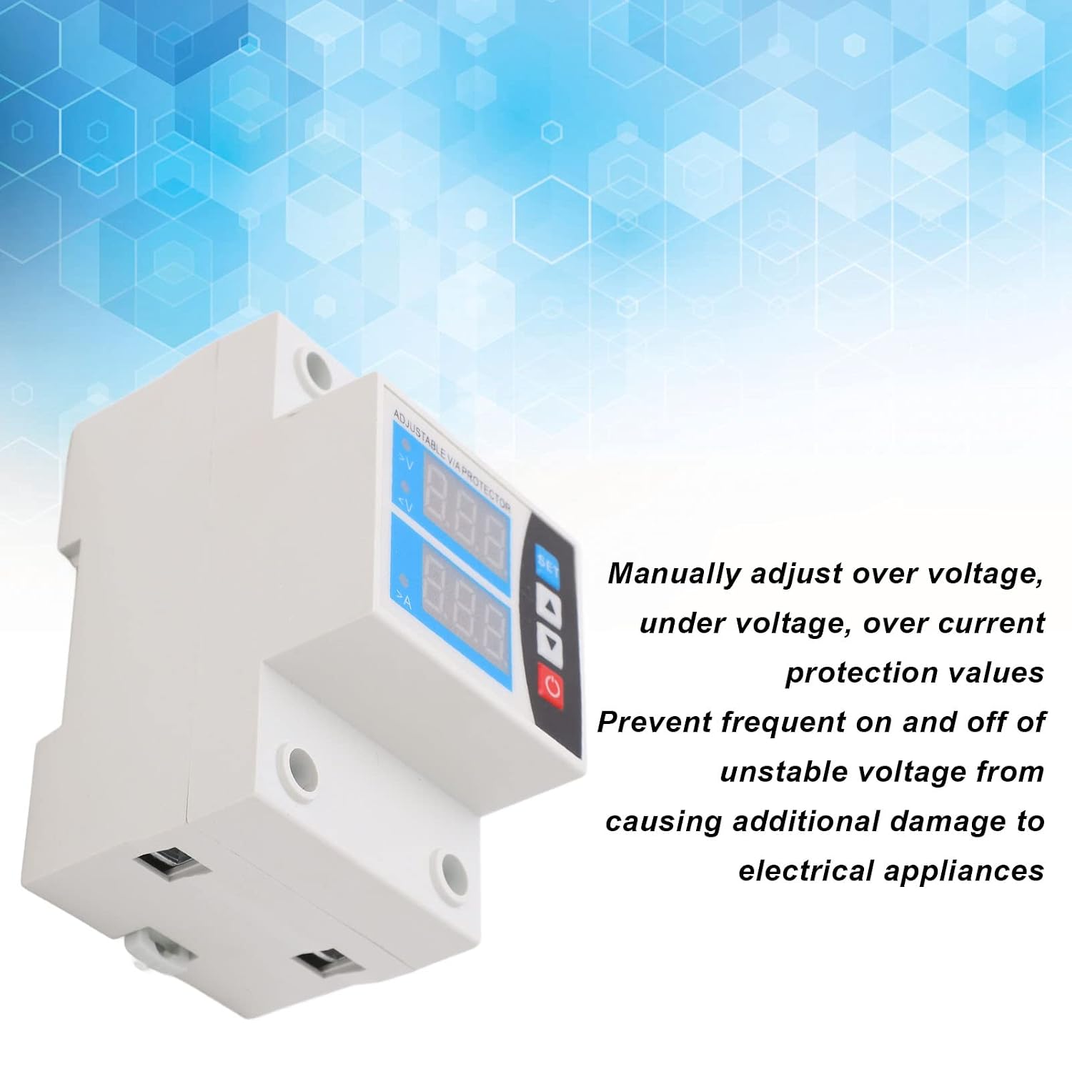 Self Resetting Over Under Voltage Protector 63A DIN Rail Device Adjustable for Home Office Appliance