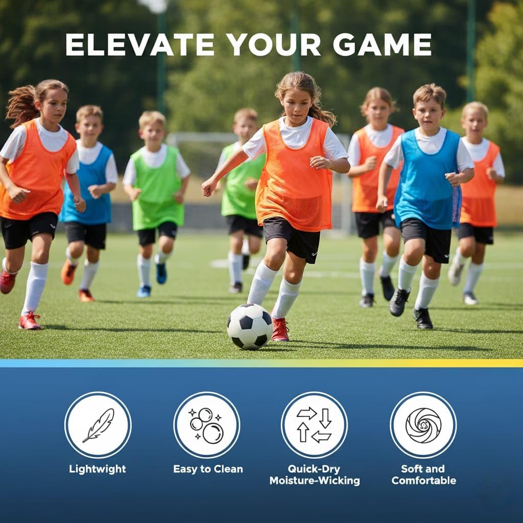 Practice Pinnies (Set of 12) –Youth & Adult Scrimmage Vests for Team Sports, Lightweight Training Jerseys for Sports