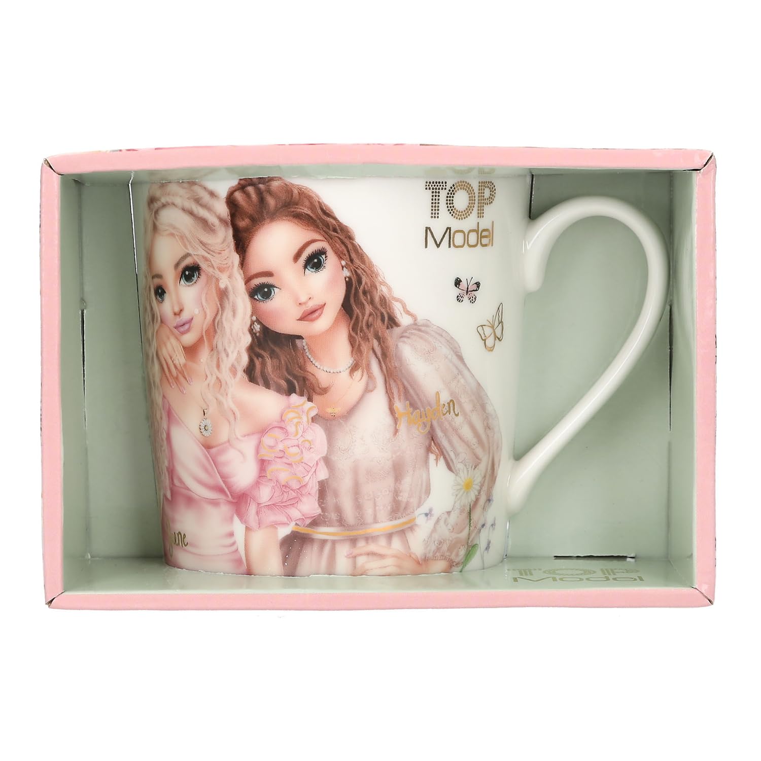Depesche TOPModel Summer Feeling 13540 Mug in White with Model Motif, Flowers and Saying, Porcelain Drinking Cup with Handle, Capacity Approx. 300 ml