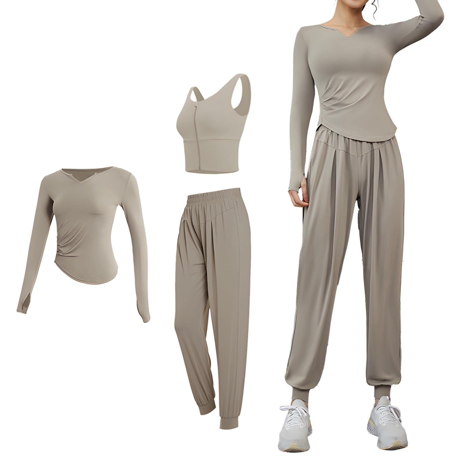 Generic - Set da 3 pezzi per allenamento da donna, taglia XXL, composto da giacca, top e pantaloni, traspirante e traspirante, misto poliestere e spandex, per yoga e palestra