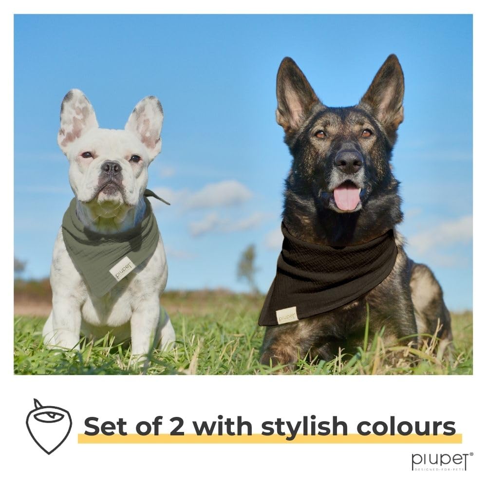 PiuPet® Dog Bandanas - Set of 2, Black/Green, L - Image 2