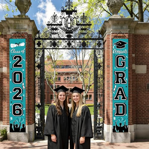 Image of Graduation Banner Class of 2026, Teal Graduation Decorations 2026 Porch Banner, Congrats Grad Decorations for Door and Porch Party Supplies