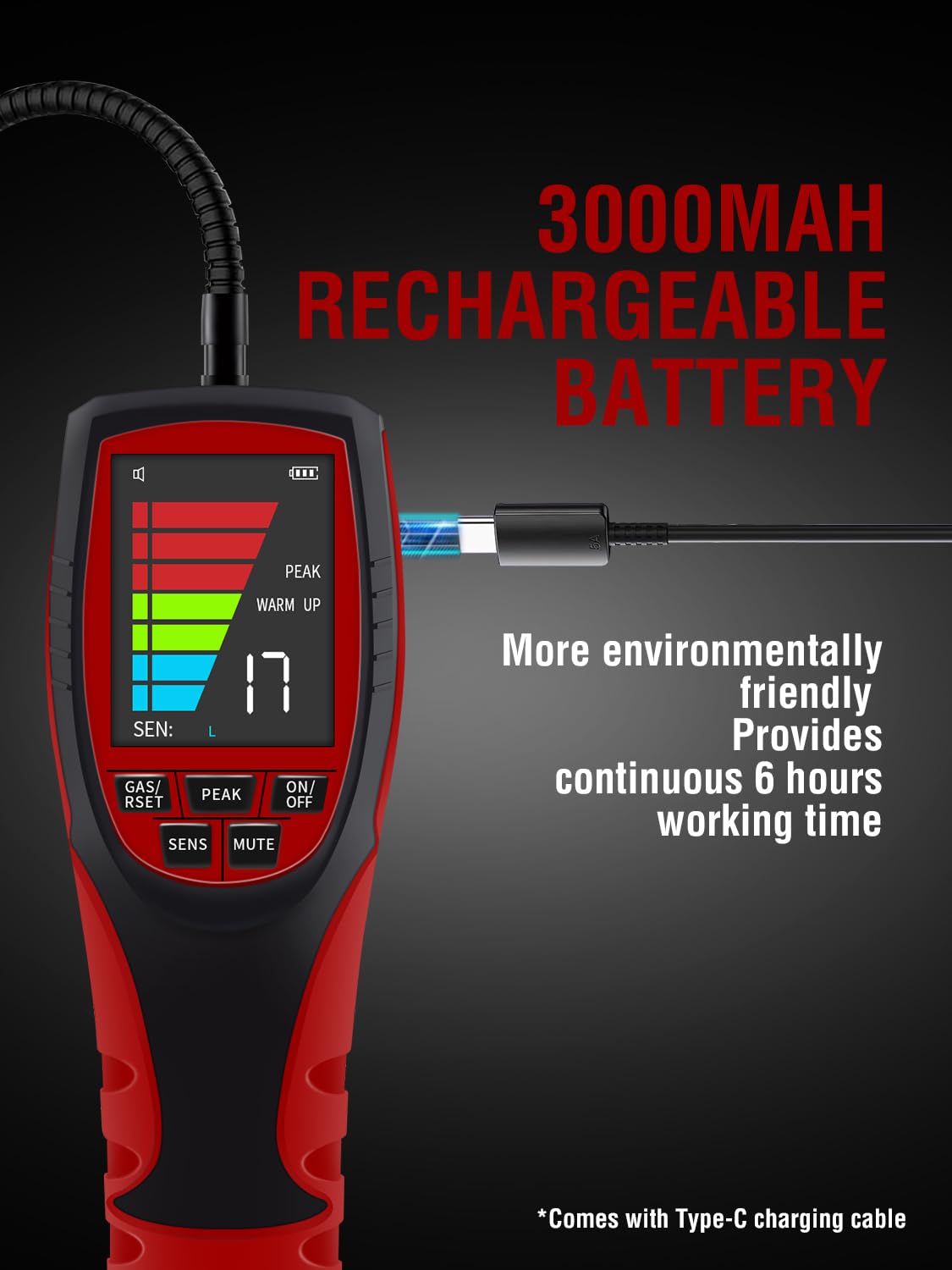 ALD-200 PRO 2-in-1 Gas-Leckdetektor für brennbares und kühlendes Gas, HVAC-Leckdetektor mit akustischem und visuellem Alarm, 40,6 cm Flexible Sonde, großes 6,6 cm Display, erkennt R32, R290, R134a