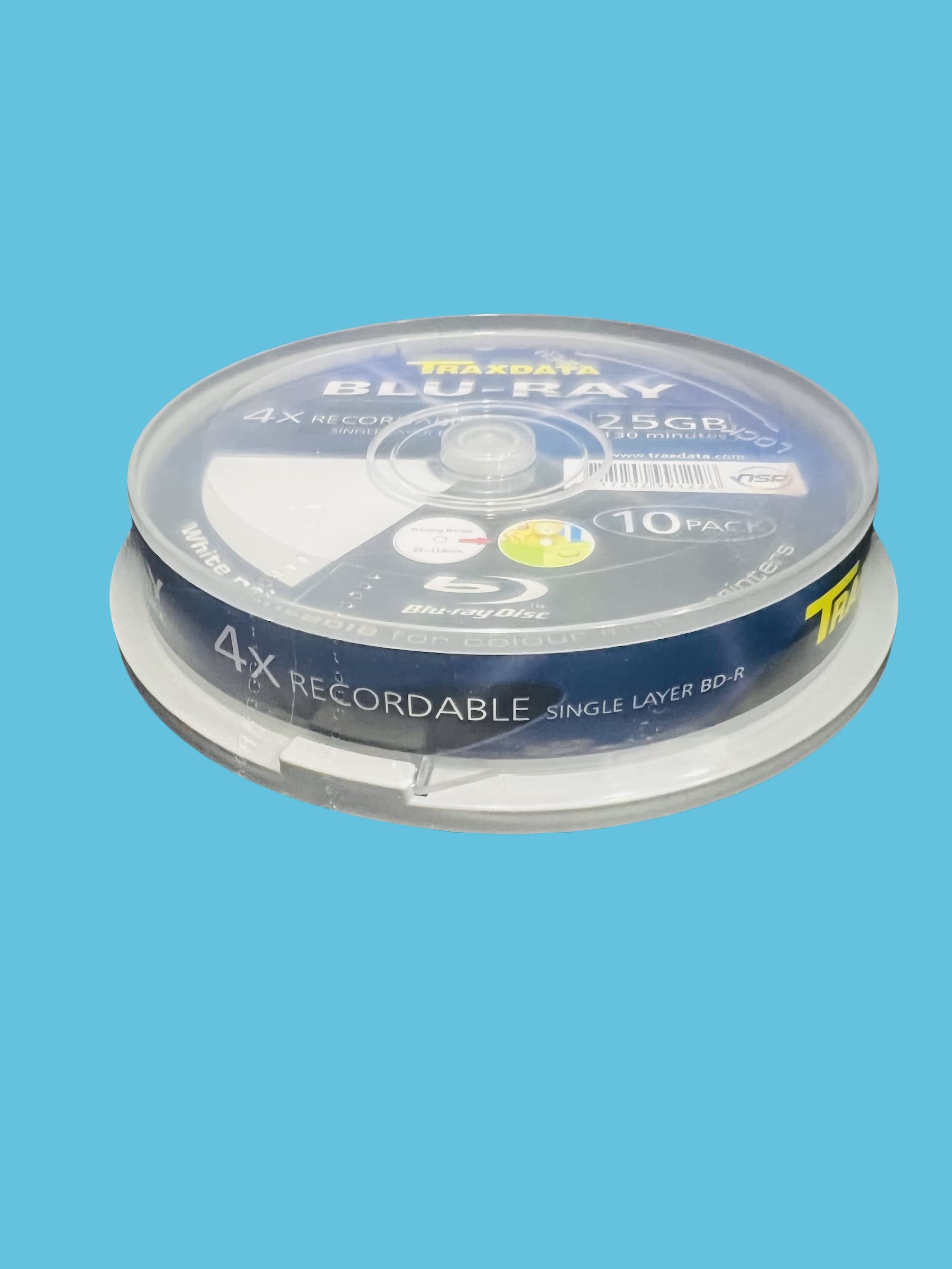 Traxdata Blu-Ray-Discs für Tintenstrahldrucker, 25 GB, 4 x 130 Minuten, Weiß, 10 Stück