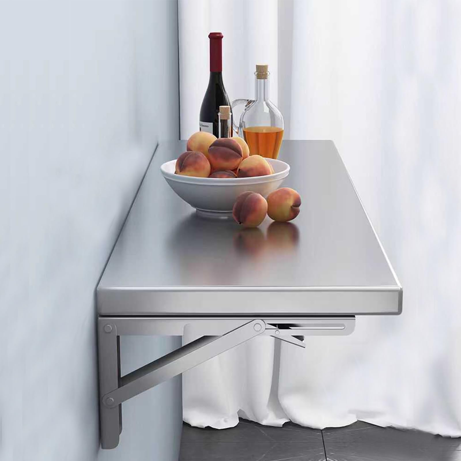GHFXSCV Foldable Wall-Mounted Table, Stainless Steel Dining Table, Space-Saving Collapsible Table, Outdoor 304 Stainless Steel Surface (70x40cm)